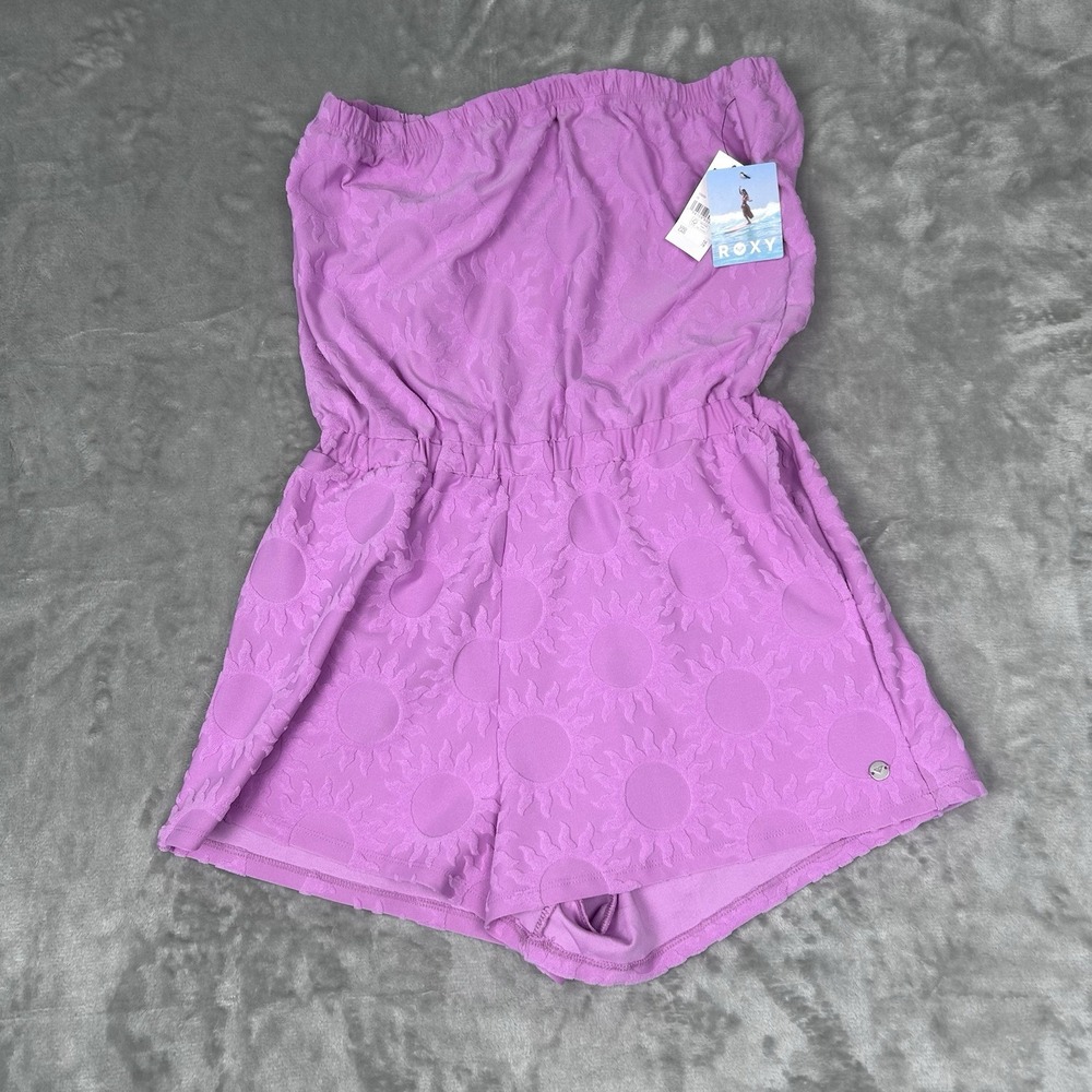Roxy MED Strapless Terry Large Romper Pink Lilac Beach Cover Up One Piece